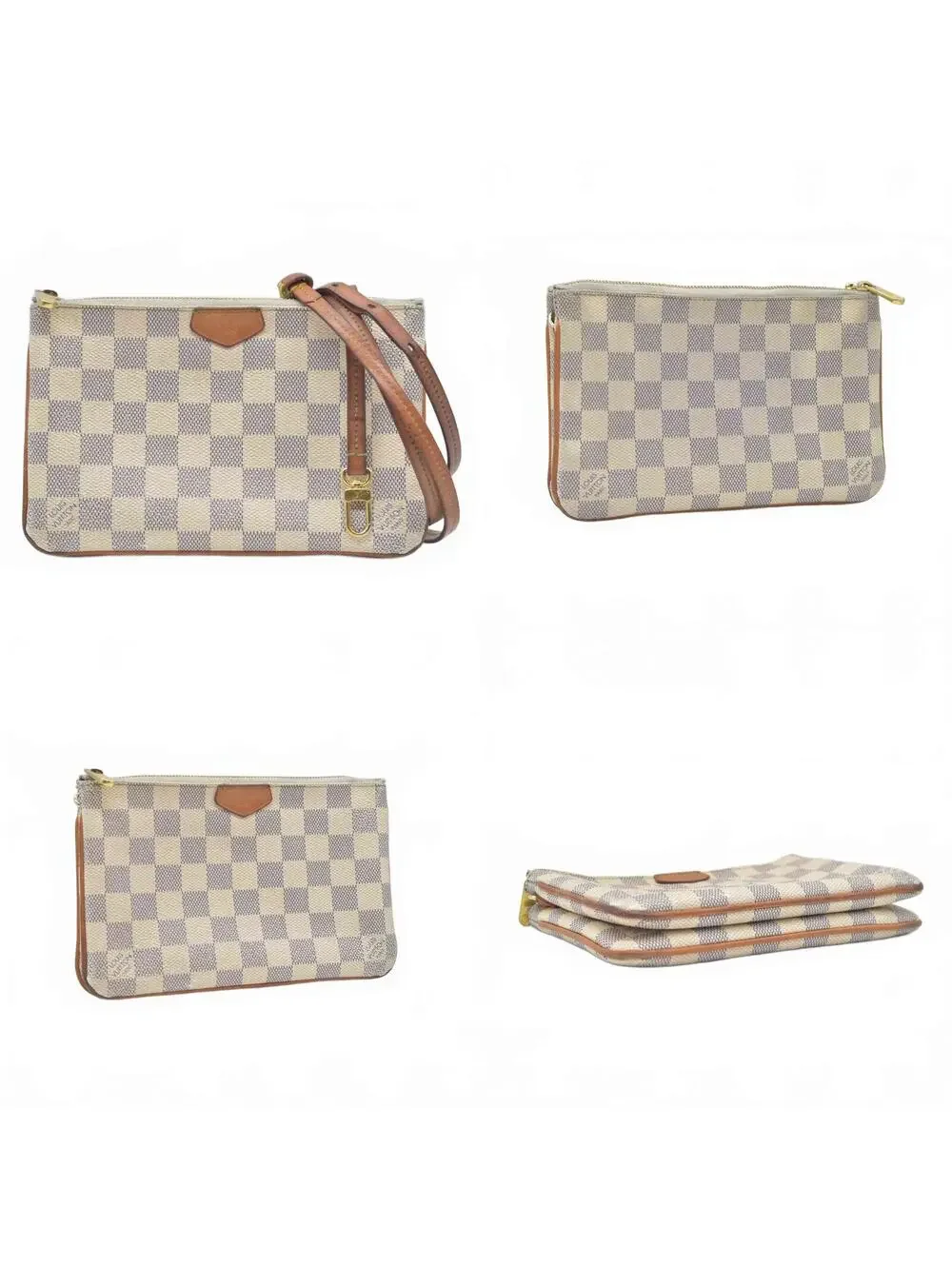 $1350 Louis Vuitton Damier Azur Double Zip Pochette